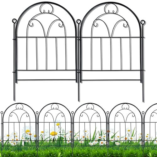 Decorative Garden Fence Border 10 Panels, 21in x 11ft Rustproof Metal No Dig Fence Animal Barrier for Dog, Arched Flower Bed Edging Section Panel Fencing for Yard Landscape Patio Outdoor Decor, Black