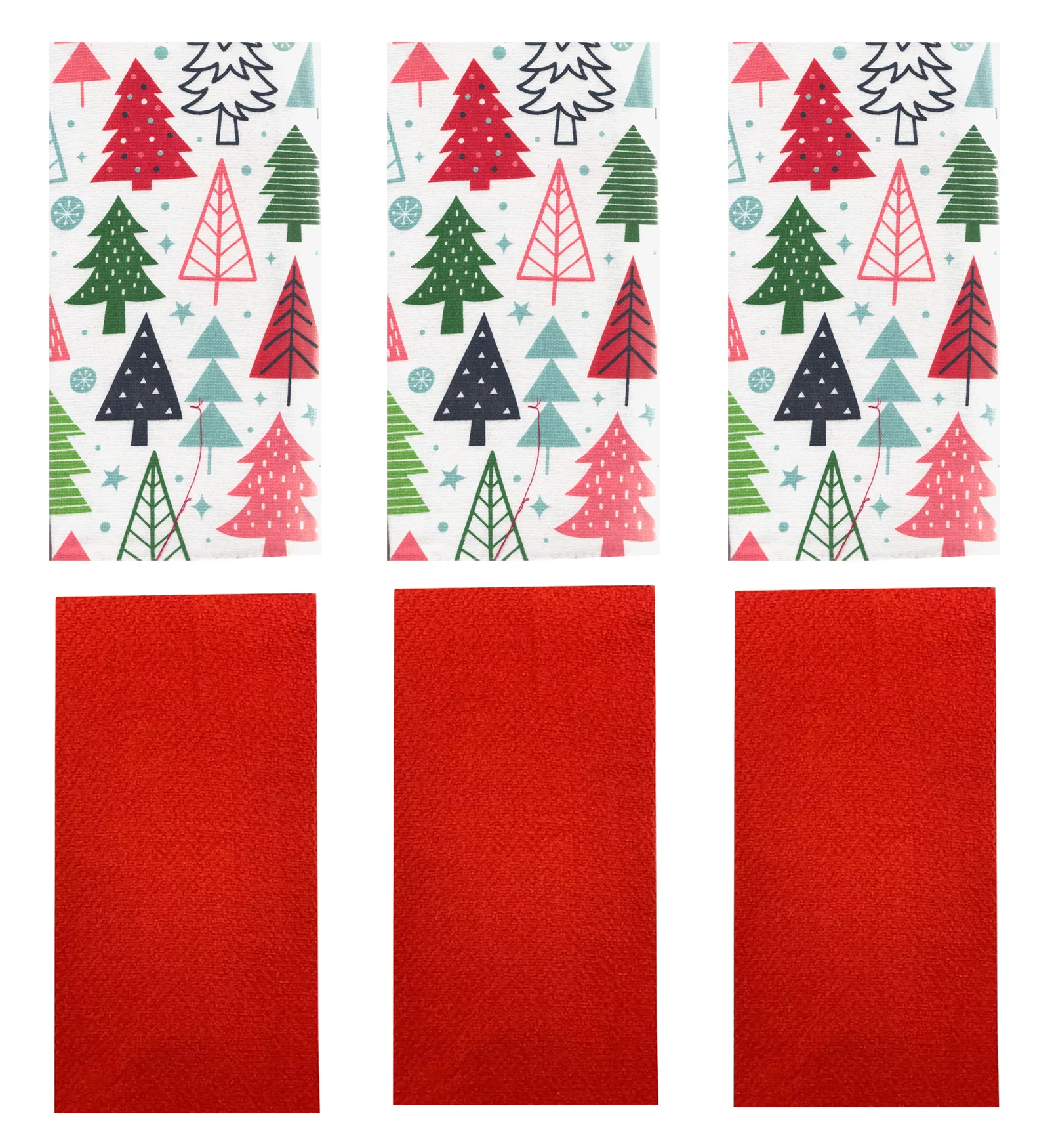 Christmas Kitchen Dish Towels 6 Pack Set, Cotton, Holiday Trees, Bee & Willow