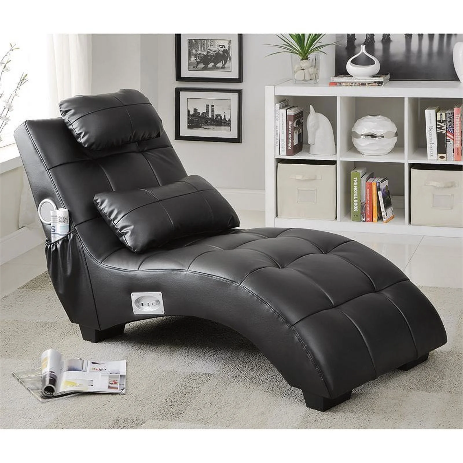 Coaster 550018 Black Upholstered Chaise Lumbar Pillow And Bluetooth