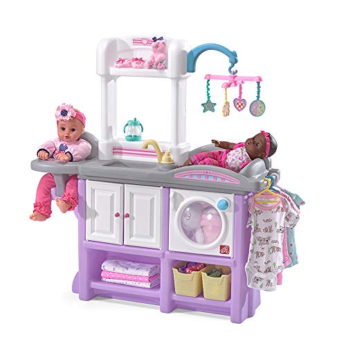 Step2 Love & Care Deluxe Baby Doll Nursery Playset for Kids, Compact Changing Station & Crib, Made of Durable Plastic, Includes Toy Accessories, For Toddlers 2-6 Years Old, Pink