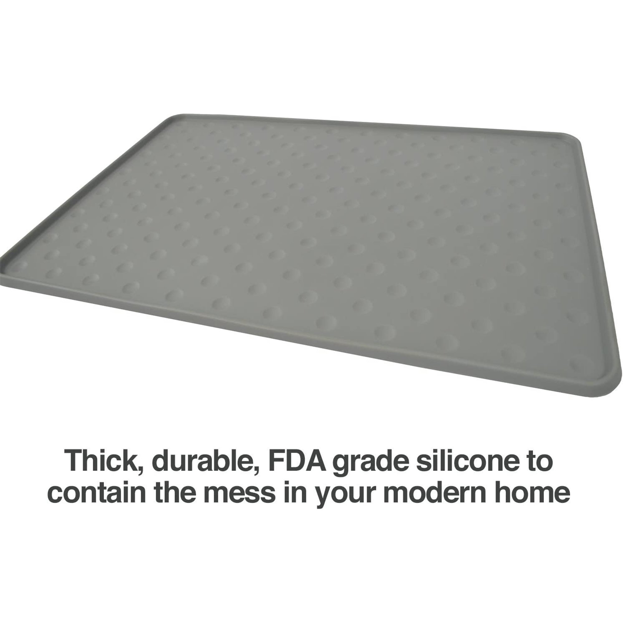 Waterproof Large Dog Food Mat, Extra Tough FDA Grade Silicone, Grey, 27.5 x 17.5