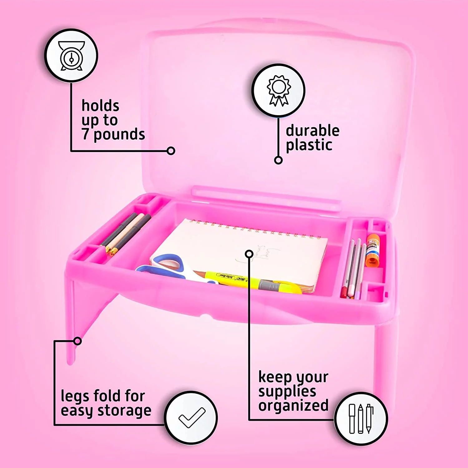 MAVOCRAFT Folding Lap Desk, Laptop Desk, Breakfast Table, Bed Table, Serving Tray, (Pink)