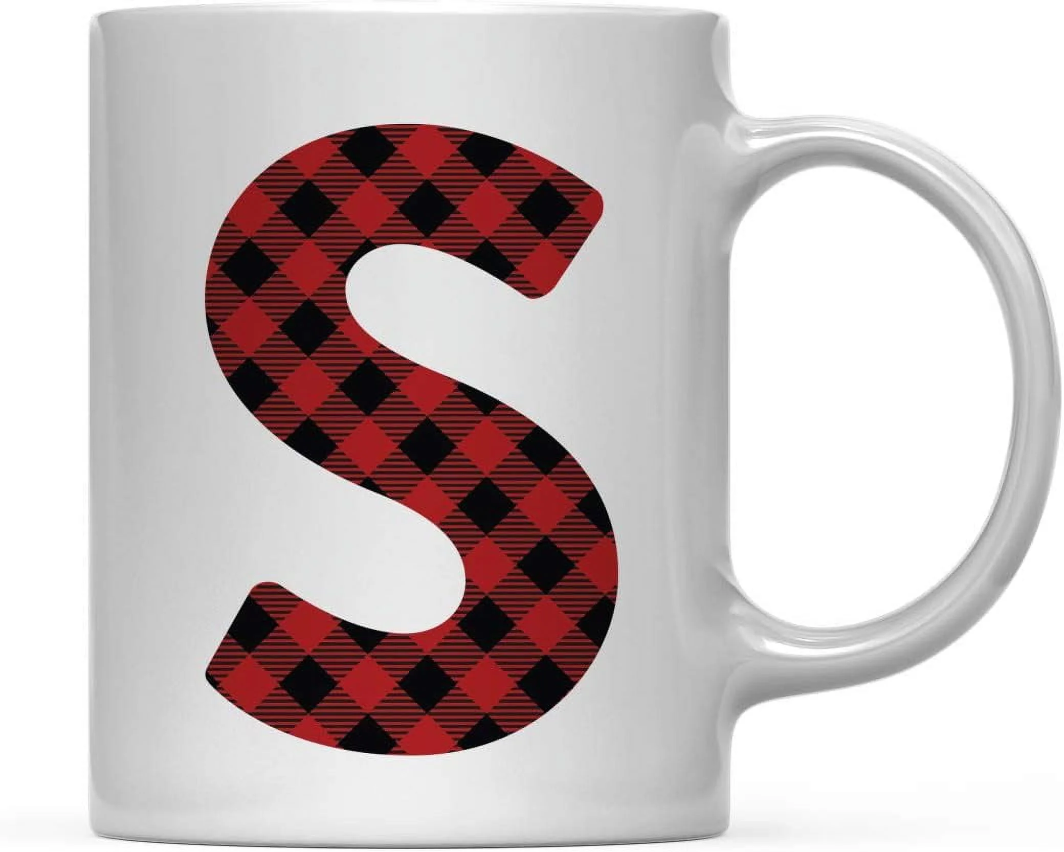 Hot Chocolate Coffee Mug Gift, Buffalo Lumberjack Red Plaid Initial Letter S, 1-Pack, Includes Gift Box, Christmas Holiday Present Ideas