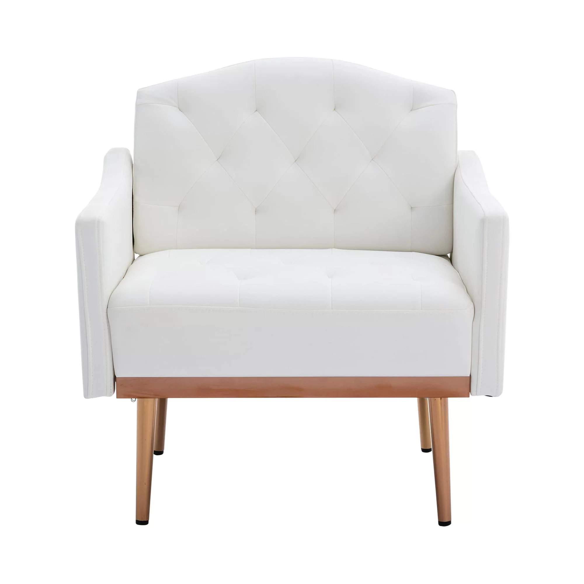 HOMEFUN White Modern PU Leather High-Back Leisure Single Accent Chair with Rose Golden Metal Feet