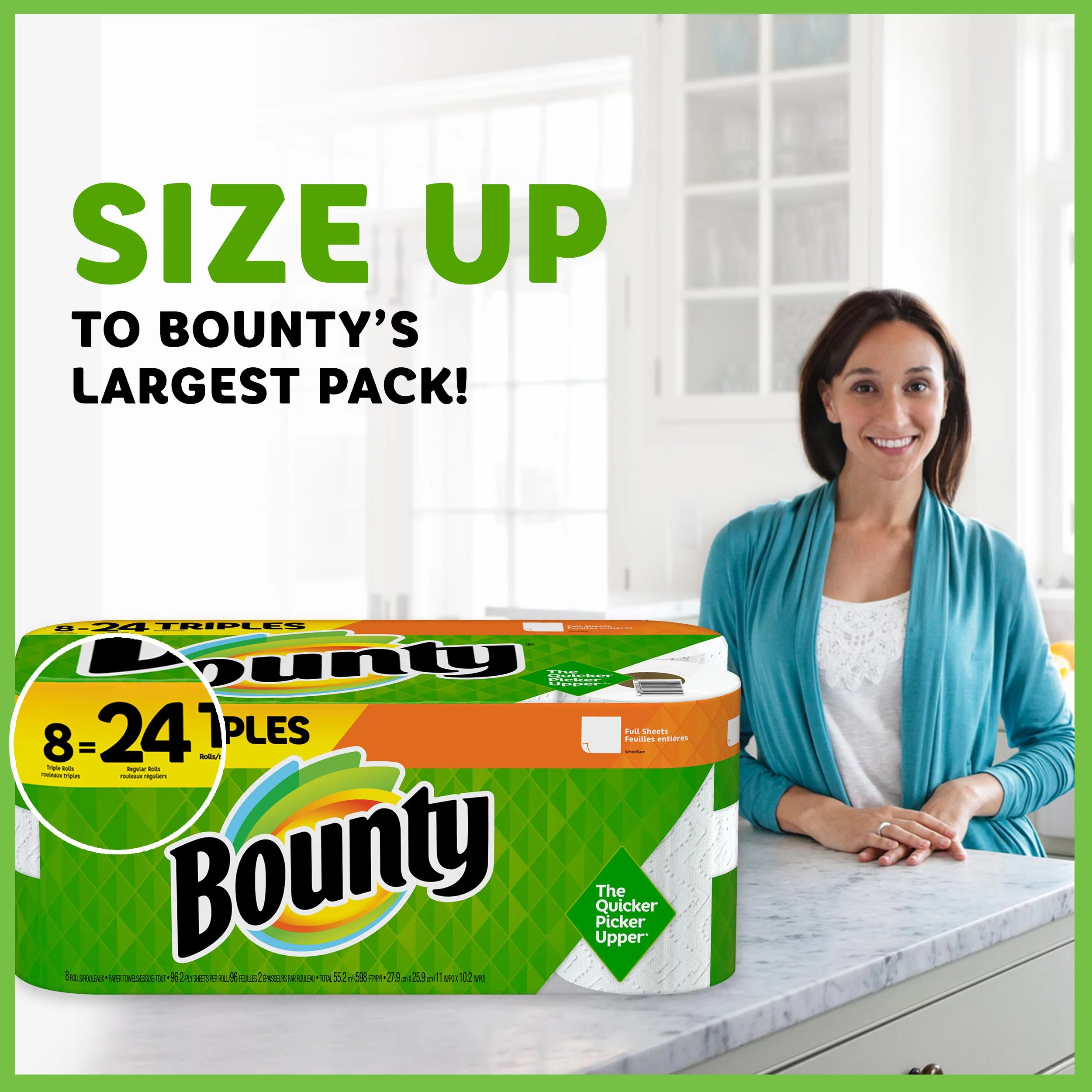 Bounty Paper Towels, White, 12 Double Rolls = 24 Regular Rolls, 12 Ct