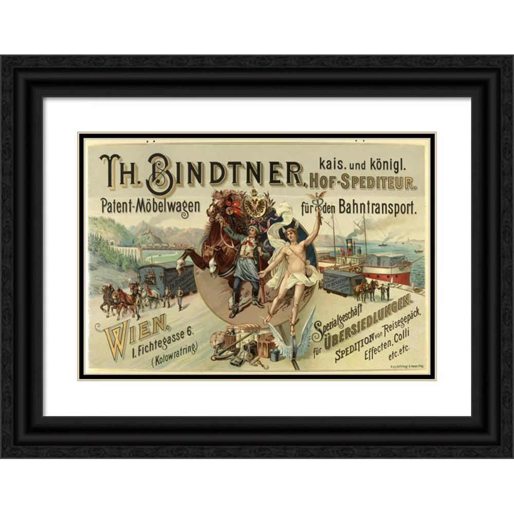 Anonymous 24x18 Black Ornate Framed Double Matted Museum Art Print Titled: Th. Bindtner-Imperial and Royal Hof Spediteer-Patent Furniture Car for Rail Transport (Between 1890 and 1