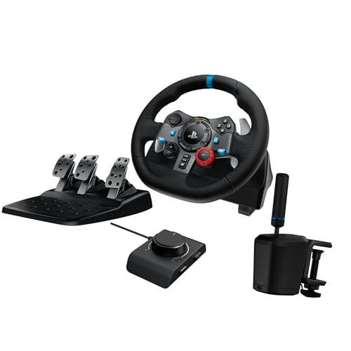 Logitech G29 Driving Force Racing Wheel and Floor Pedals, Real Force Feedback, Stainless Steel Paddle Shifters, Leather Steering Wheel Cover for PS5, PS4, PC, Mac - Black