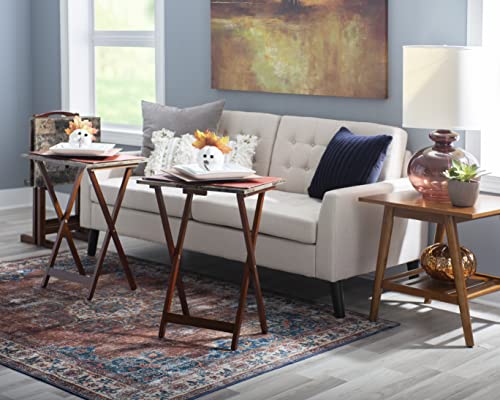 Linon Home Decor Tray Table Set, Faux Marble, Brown