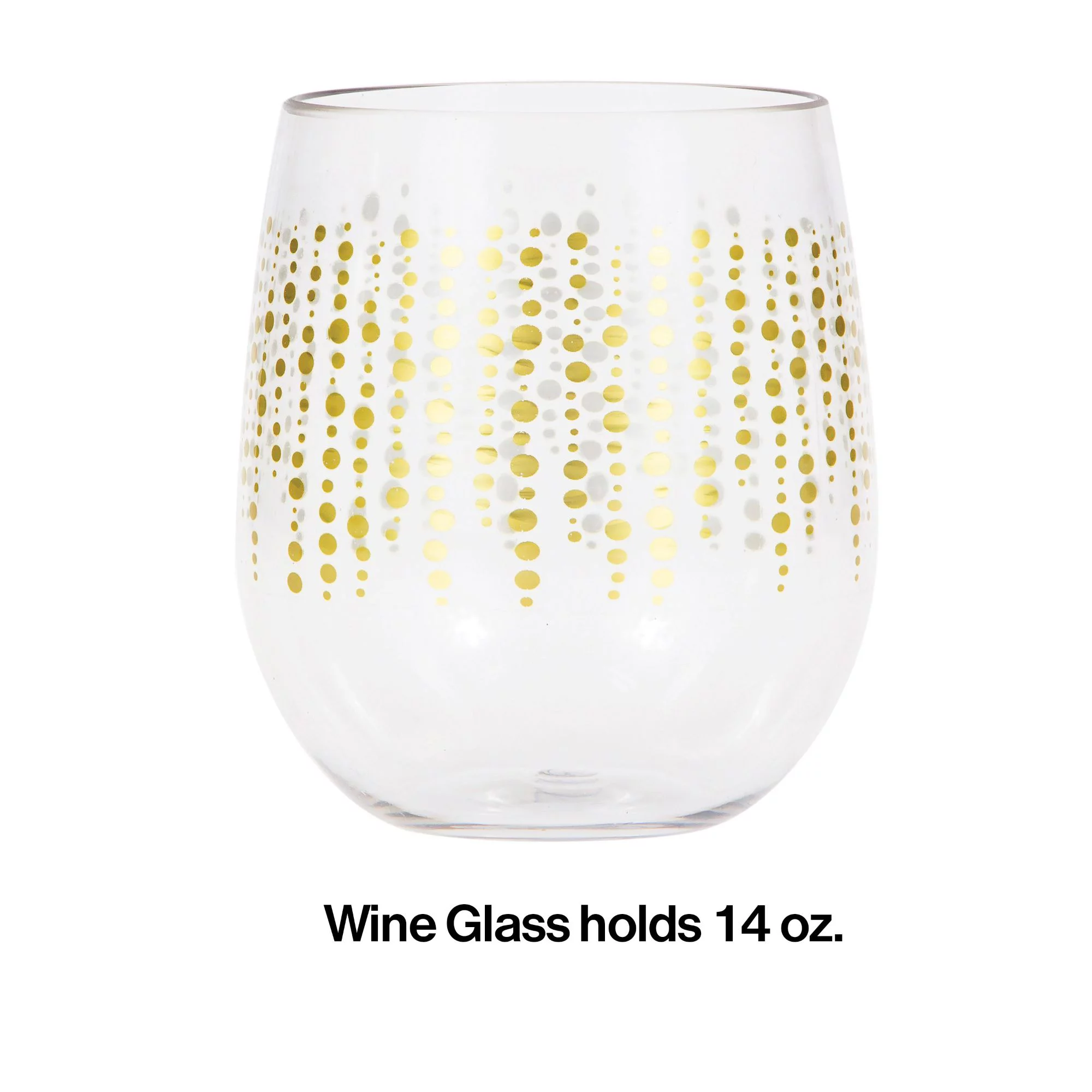 Party Central Pack of 6 Clear and Gold Glittering Dots Accented Stemless Wine Glasses 3.5