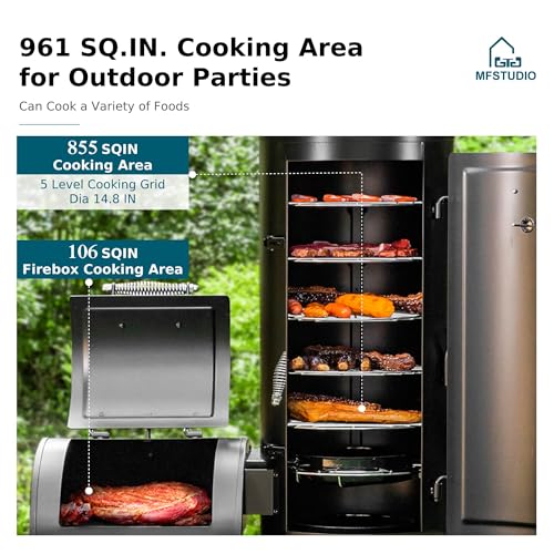 MFSTUDIO Heavy Duty Smoker, X-Large Charcoal Grill with Offset Smoker, 942 sq.in. Cooking Area, For Outdoor Camping Family & Friends Gathering, Black