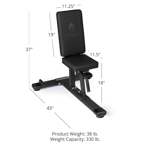 Titan Fitness Seated Stationary Bench, Rated 330 LB, Ergonomic Angled Back, Comfortable HeftyGrip Padding, Front Handle, Rear Wheels for Easy Transport, Utility Upright Weight Bench