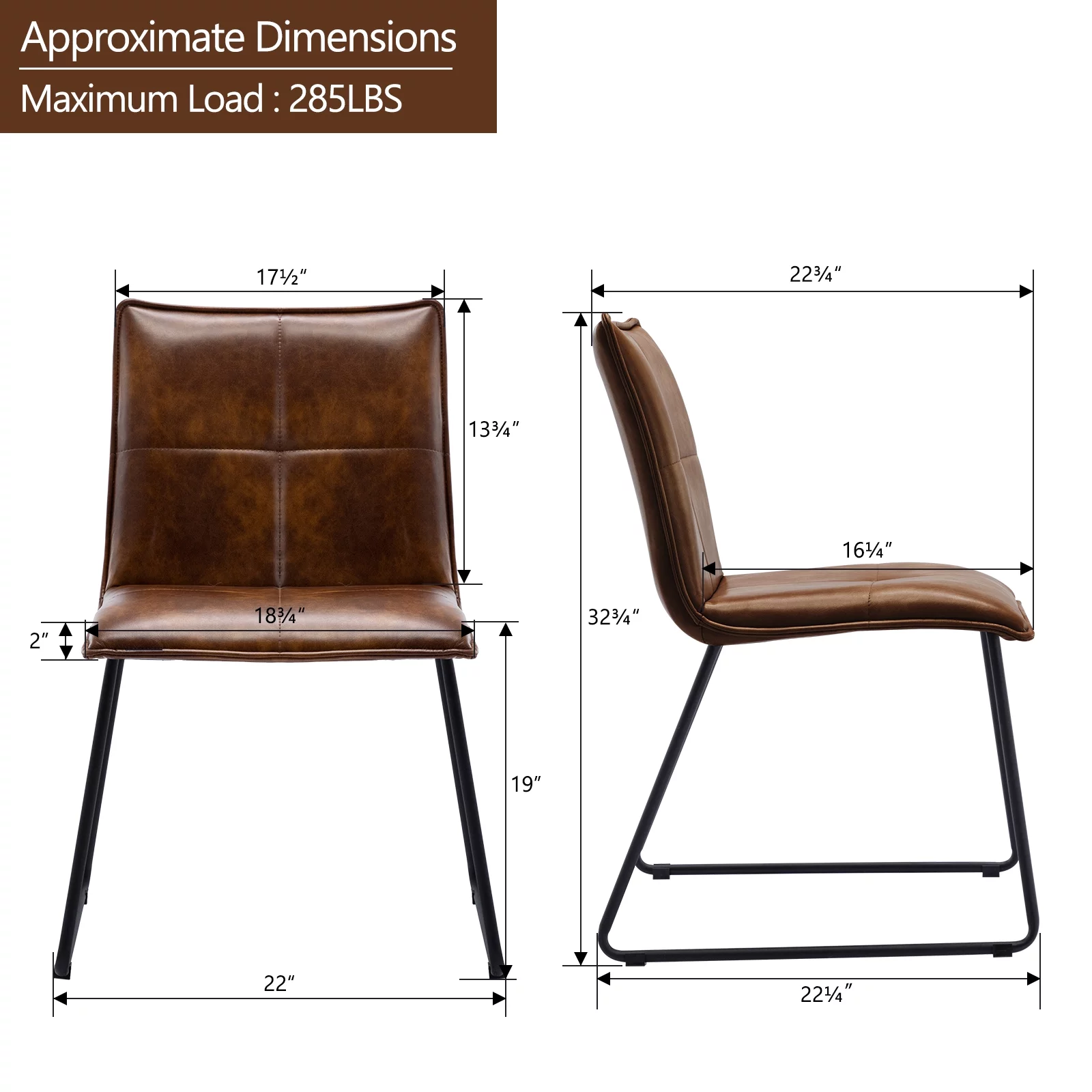 Duhome Elegant Lifestyle Faux Leather Dining Chairs Set of 2 with Metal Legs, Modern Side Chairs for Dining Room Kitchen, Brown