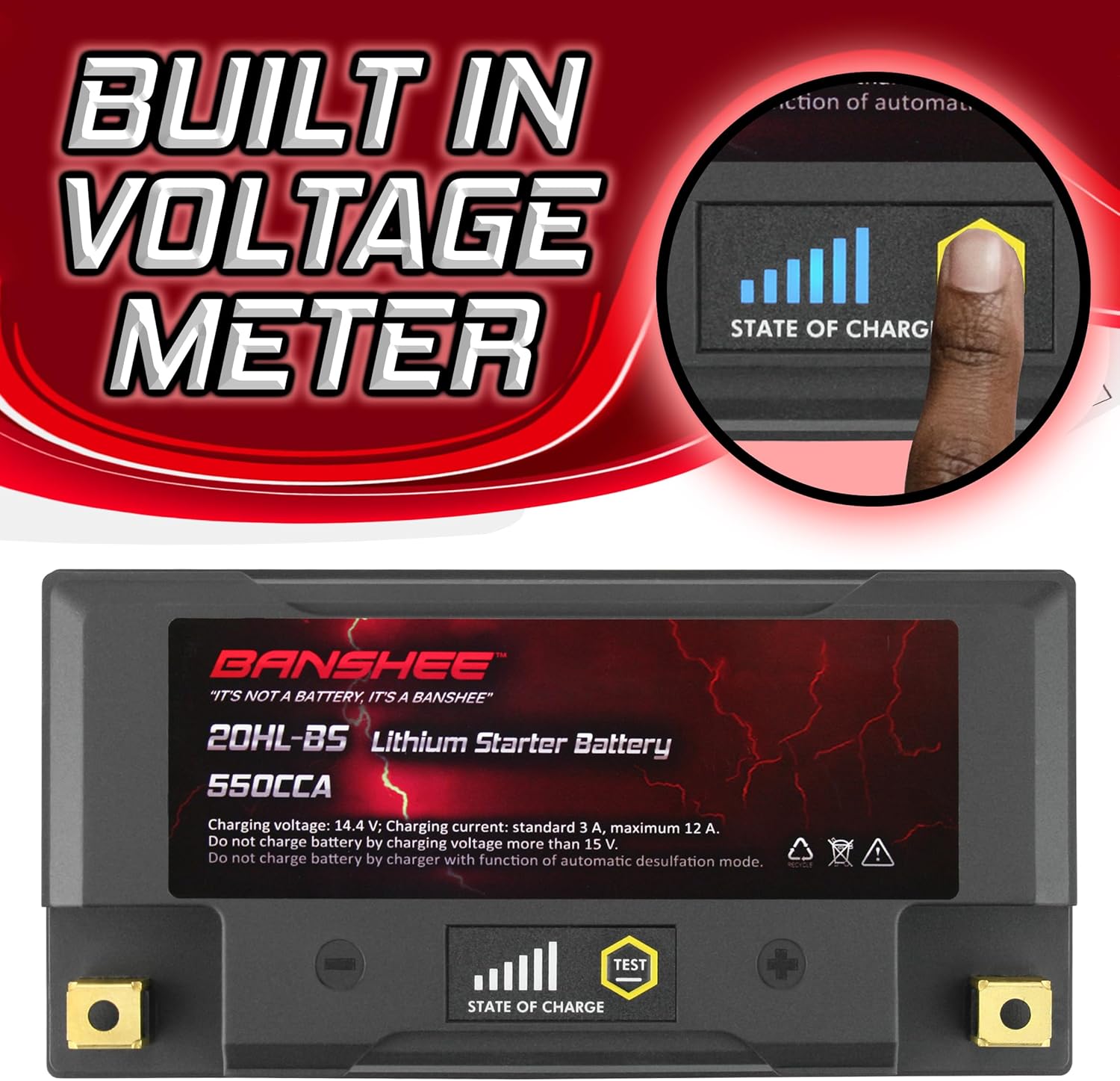 Banshee Lithium Motorcycle Powersport Battery YTX20L-BS 12.8V 18AH 550 CCA with BMS - Engine Start Battery with 2500-8000 Life Cycles - Ideal for Starting Batteries