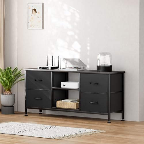 TV Stand for Bedroom, Dresser TV Stand with 4 Fabric Drawers & Open Shelves for 50