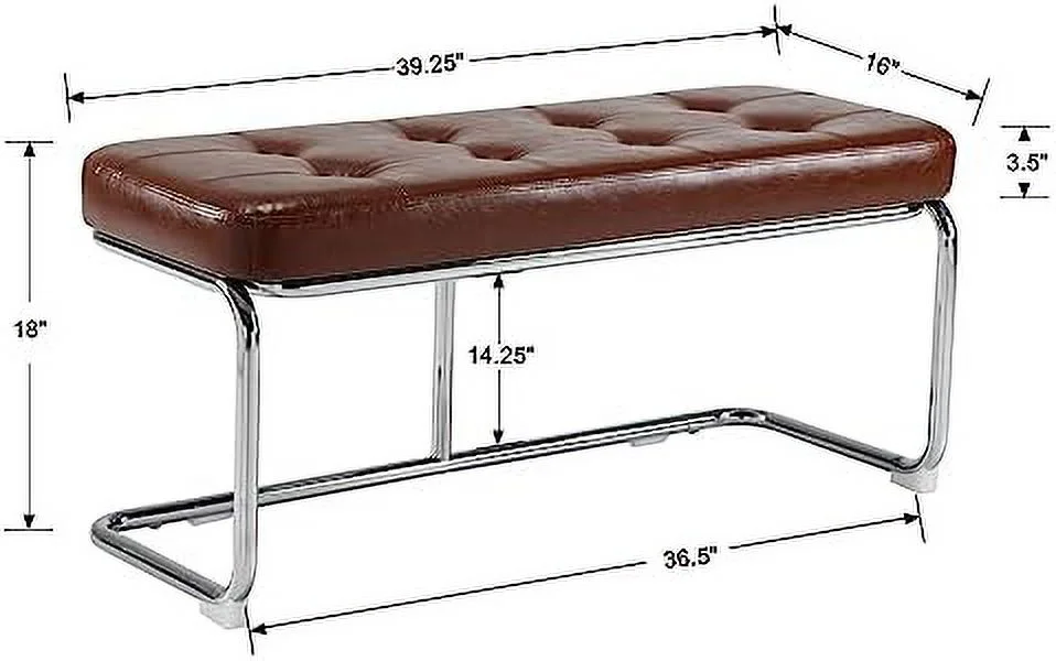 TJUNBOLIFE 39 Inch Modern Dining Bench Indoor  Upholstered Leather Entryway Bench with Metal Legs  Button Tufted Ottoman Bench with Shoe   Small Bench for Kitchen & Living Room Furnit