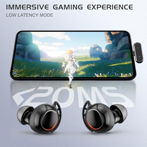 IAMJOY Gaming Earbuds, 20ms Ultra-Low Latency Wireless Earbuds, 90H Playtime, 2.4GHz Dongle & Bluetooth, Noise-Canceling Mic, Compatible with Meta Quest 3/2, PS5/4, Switch, Steam Deck, PC