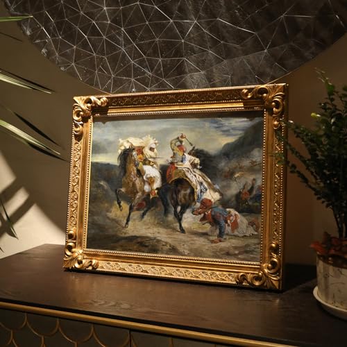 Wood Canvas Frame for 12x16 Oil Paintings, Finished 12x16 Gothic Ornate Frame for Wall Art Prints, Luxury Vintage Painting Frame for Home Office Decor, No Back & Cover (Black)
