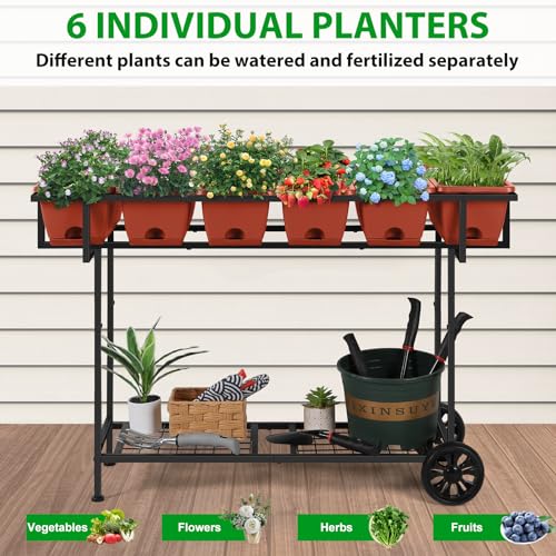 Vrisa Plastic Raised Garden Bed Outdoor with Legs 43x17x29 in Elevated Standing Planter Box with Storage Shelf and Wheels Vegetables Herbs Flowers Gardening Boxes for Backyard, Patio, Balcony, Black