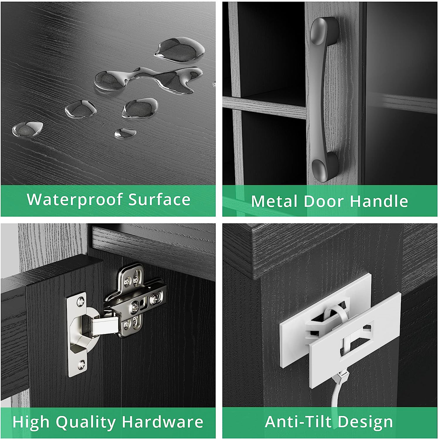 Cozy Castle Black Buffet Sideboard, Freestanding Buffet Storage Cabinet, Wine Liquor Bar Buffet Cabinet with Removable Wine Rack for Kitchen, Living Room, Dining Room