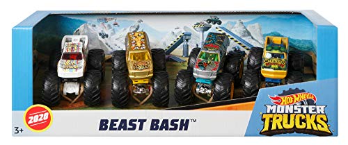 Hot Wheels Monster Trucks Set of 4, 1:64 Scale 4-Pack of Toy Trucks, Collectible Vehicles (Styles May Vary)