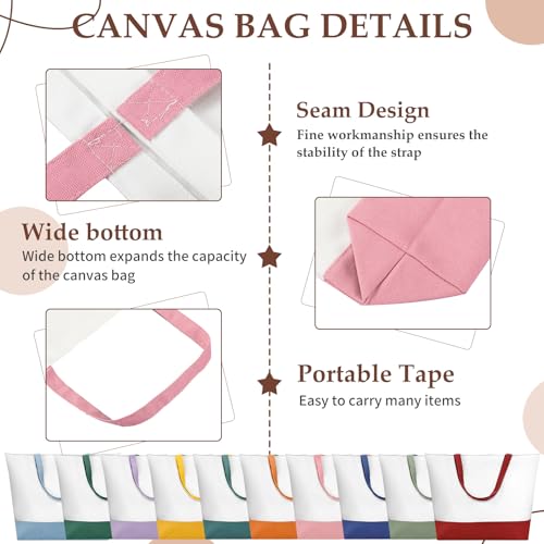Sanwuta 20 Pcs Large Blank Canvas Tote Bags and Makeup Bags Blank Reusable Grocery Luggage Canvas Tote with Handles(10 Airy Pastel Pack)