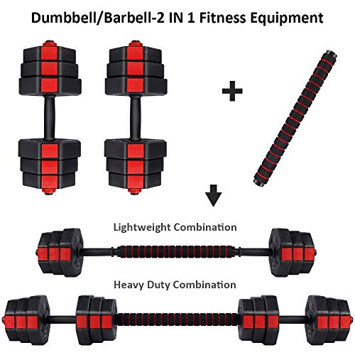 Weights Dumbbells Set of 2, 66LB Adjustable Dumbbell Barbell Weight Set with Connecting Rod, Free Weight Set for Home Gym, 3-in-1 Home Fitness Workout Weights for Men Women