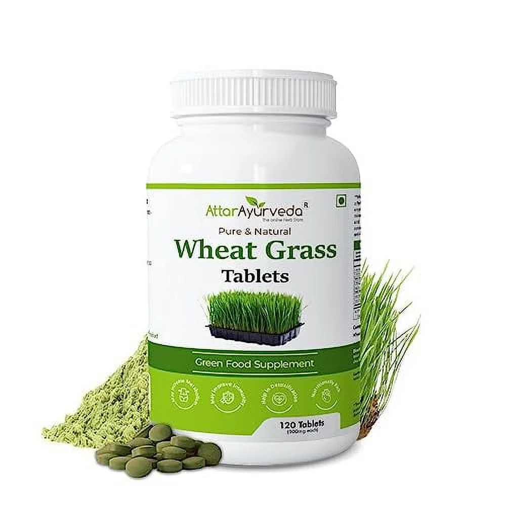 Attar Ayurveda Wheat Grass Tablets (120 Tablets, 500mg) - Natural Superfood, Supports Healthy Joints, Immunity Booster, Vegan, 100% Natural