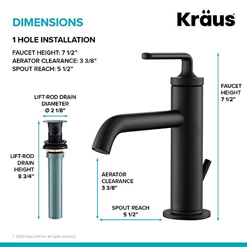 KRAUS Ramus Single Handle Vessel Sink Bathroom Faucet with Pop-Up Drain in Brushed Gold, KVF-1220BG