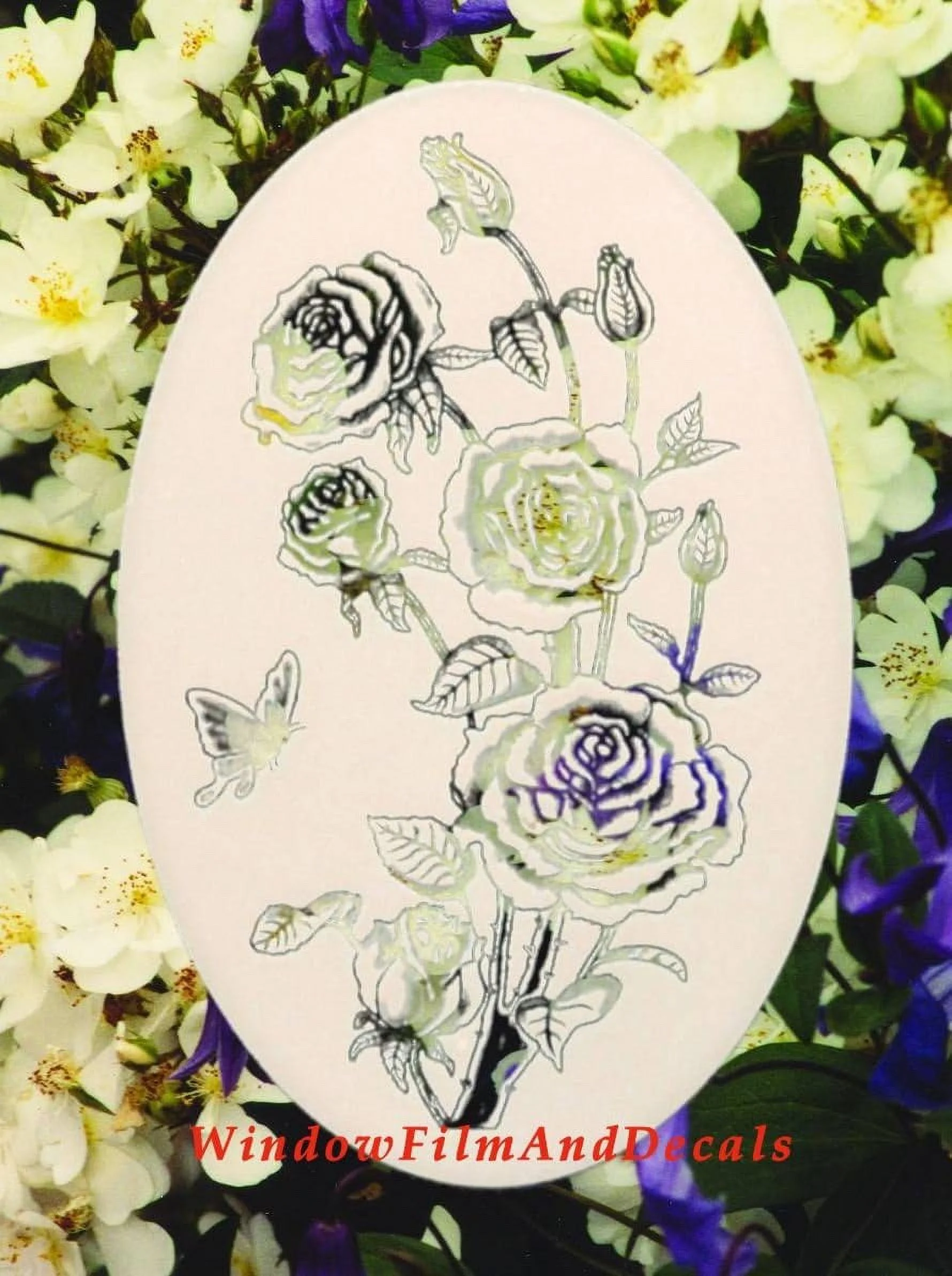 Roses Etched Window Decal Vinyl Glass Cling - 15