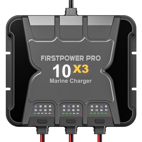 2 Bank Marine Battery Charger 5X2, 10A (5A/Bank) - 12V Waterproof Onboard Battery Charger, Battery Maintainer & Desulfator for SLA/AGM, Lithium (LiFePO4), Calcium & Deep-Cycle Battery- Charged 24/7