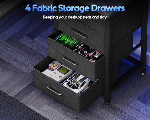 MOTPK L Shaped Gaming Desk with Shelf & 4 Drawers, 43