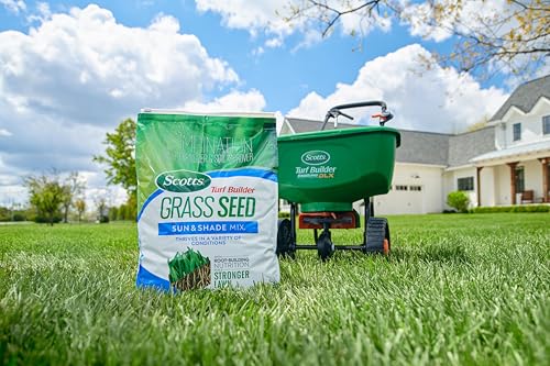 Scotts Turf Builder Grass Seed Sun & Shade Mix with Fertilizer and Soil Improver, Thrives in Many Conditions, 5.6 lbs.