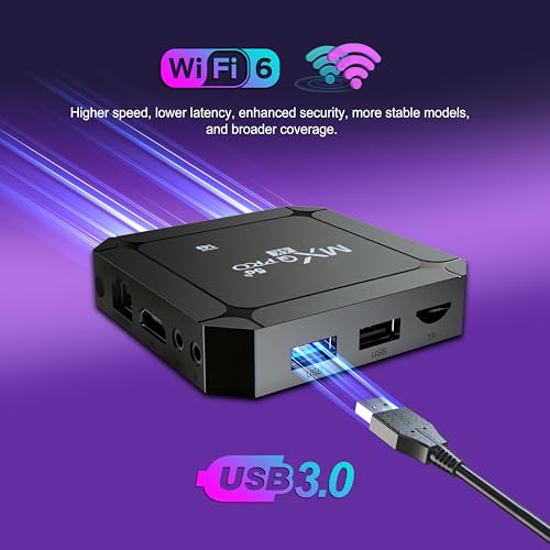 MXQ Pro 5G Android 14.0 TV Box 2025 Upgraded Ram 2GB ROM 16GB Dual Band 2.4G/5.8GHz WiFi6 BT5.0 4K AV1 USB 3.0 Ultra HD Voice Control Smart Home Player