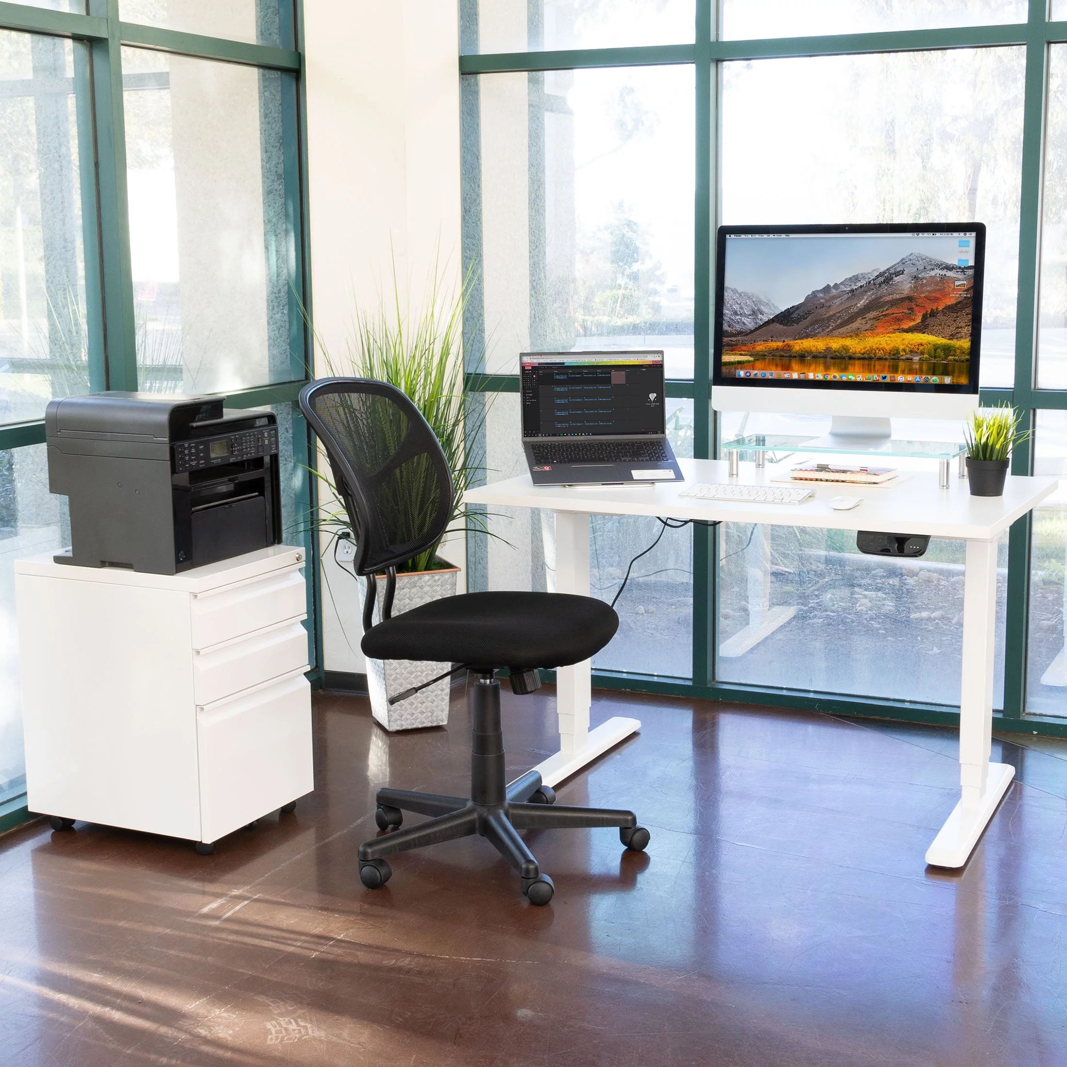 Mount-It! White Electric Standing Desk with Tabletop