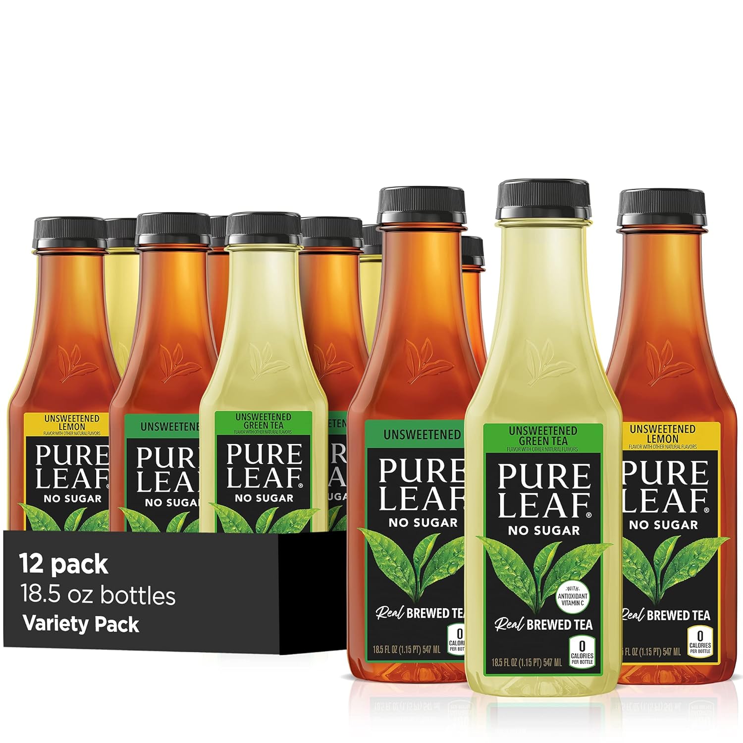 Pure Leaf Iced Tea, 0 Calories Unsweetened Variety Pack, 18.5 Fl Oz (Pack of 12)
