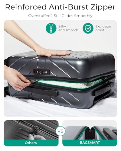 BAGSMART Carry On Luggage 22x14x9 Airline Approved With TSA Lock, 1OO% Polycarbonate Hardside Luggage with Spinner Wheels, Durable Hard Shell Carry On Suitcase 20 inch Black