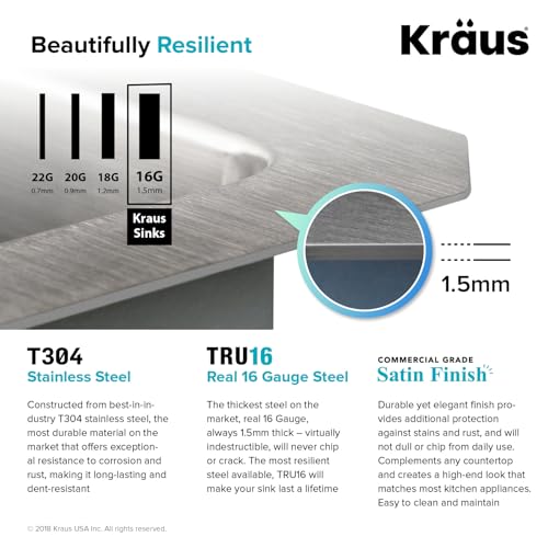Kraus KHU101-24L Standart PRO 24-inch Undermount 16 Gauge Single Bowl Laundry and Utility Sink, 24 Inch, Tight Radius