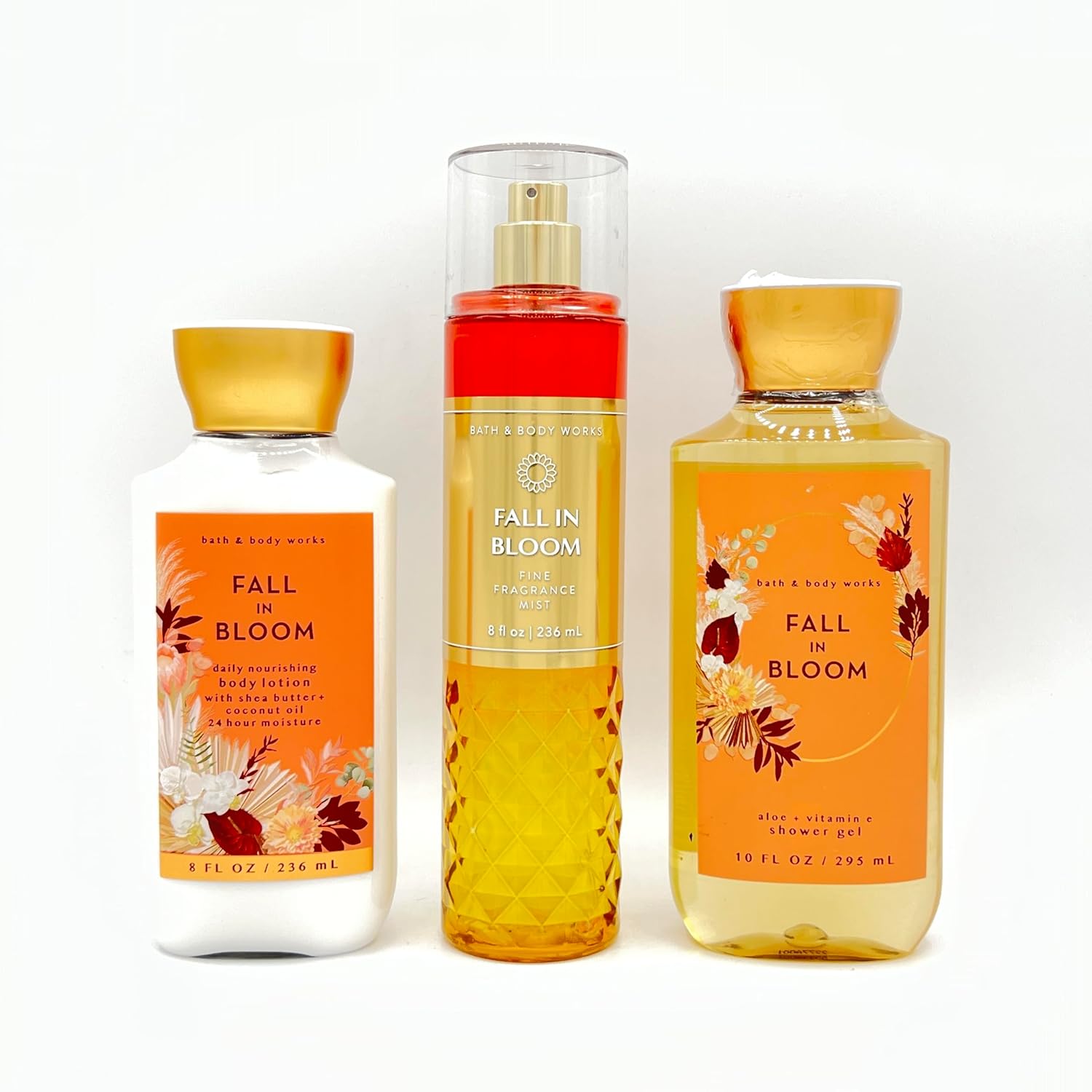 Bath & Body Works Fall In Bloom Daily Nourishing Body Lotion, Fine Fragrance Mist and Shower Gel 3-Piece Bundle