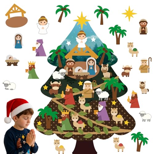 Mindsoft DIY Felt Christmas Tree Set for Toddlers 3 ft Felt Nativity Set for Kids with 20 Detachable Ornaments Christmas Wall Hanging Ornaments Decorations Party Favors Boys Girls Gifts