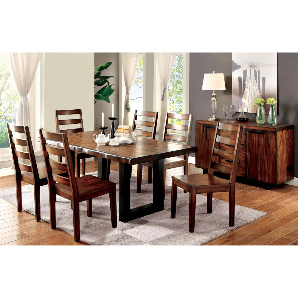 Furniture of America Divo Rustic Oak Solid Wood Slatted Back Side Chairs by  (Set of 2)