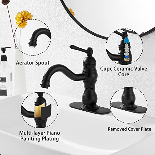 GGStudy 360° Swivel Antique Brass Bathroom Vessel Sink Faucet Single Handle One Hole Matching with Pop Up Drain