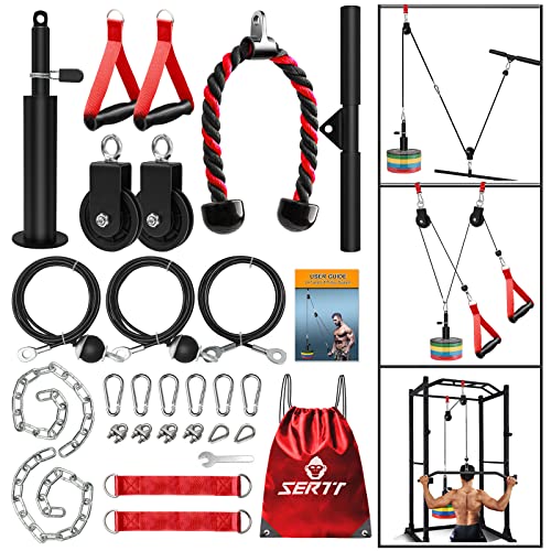 SERTT Weight Cable Pulley System Gym, Upgraded Cable Pulley Attachments for LAT Pull Down, Biceps Curl, Tricep, Arm Workouts - Home Gym Add On Equipment