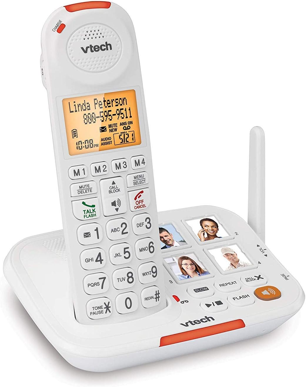 VTech SN5127 Amplified Cordless Senior Phone with Answering Machine, Call Blocking, 90dB Extra-loud Visual Ringer, One-touch Audio Assist on Handset up to 50dB, Big Buttons and Large Display, White
