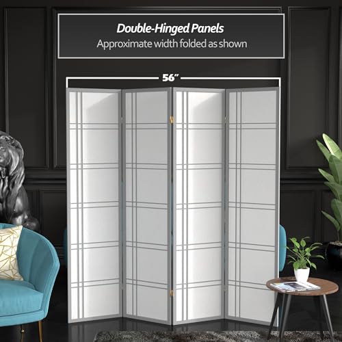 Red Lantern 6 ft. Tall Double Cross Shoji Screen-Grey-3 Panels Room Divider
