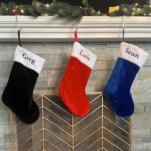 Printualist Personalized Christmas Stockings (18 inch) - Custom Embroidered Name Red Green Ivory Santa Deer Tree Pet Cat Dog- Rustic Farmhouse Fireplace for Family Decorations Holiday