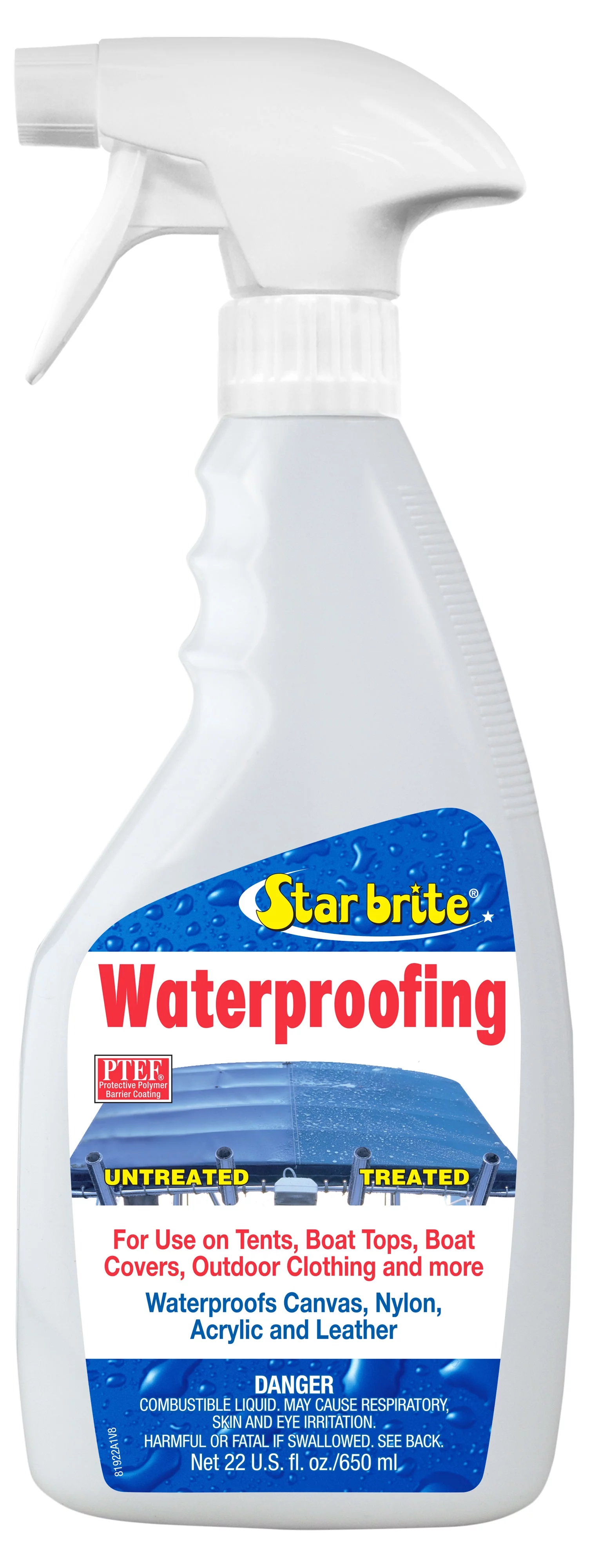 STAR BRITE Waterproofing Spray, Waterproofer + Stain Repellent + UV Protection for Boat Covers, Bimini Tops, Tents, Jackets, Backpacks, Boots, Awnings, Patio Covers & More - 22 oz (081922P)