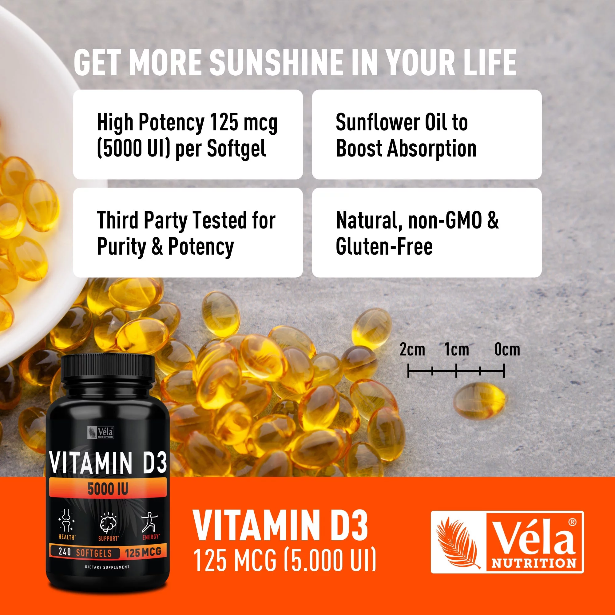 Vitamin D3 Softgels 5000IU (125 mcg) Rapid Release