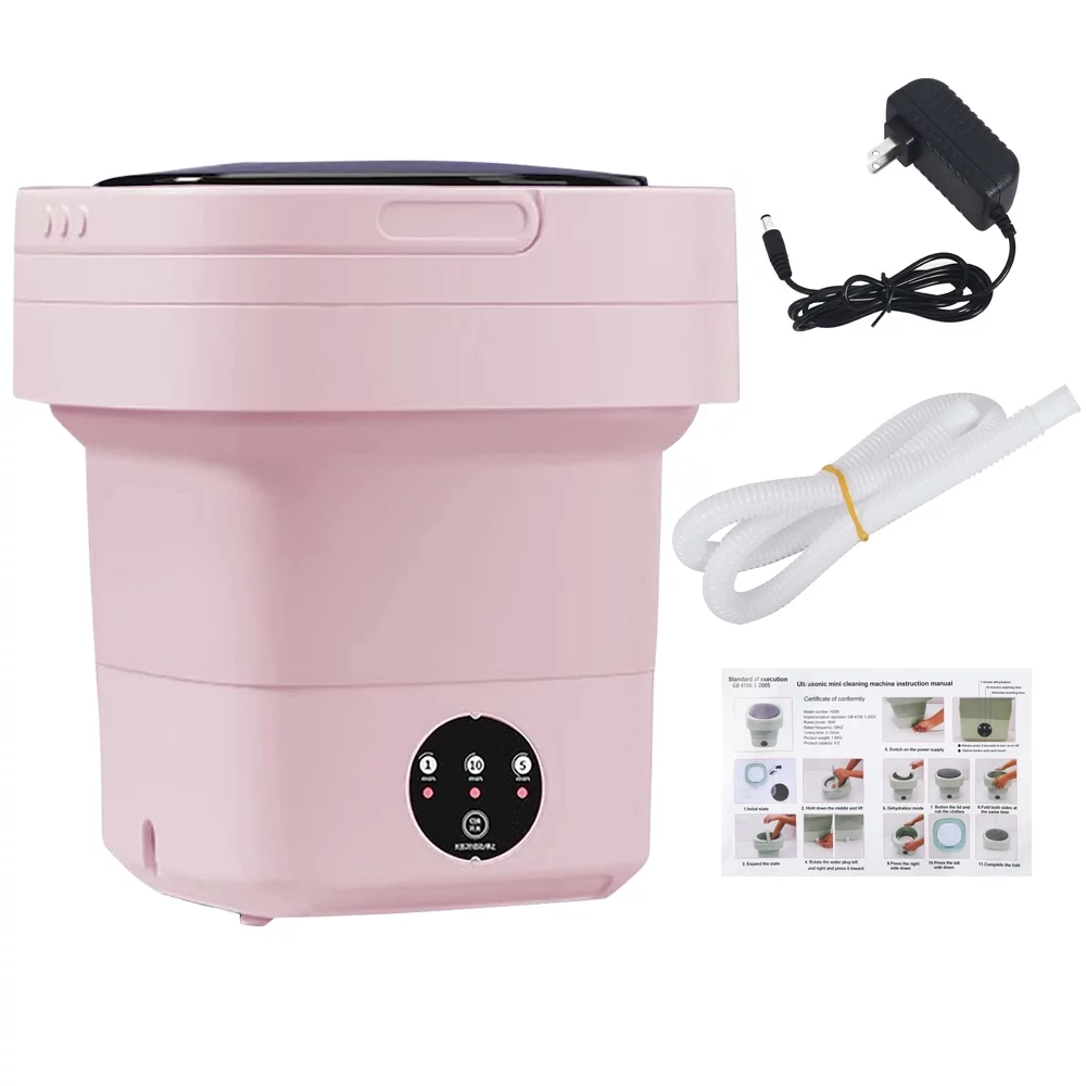Pink Mini Washing Machine by JahyShow - Foldable Washer with 8L Capacity - Convenient for Travel, RV, and Home Use