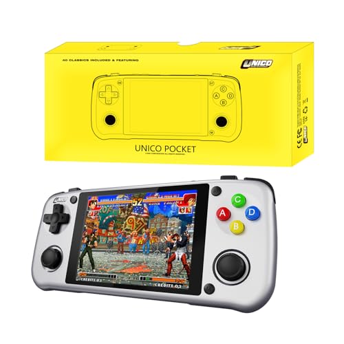 UNICO Game Pocket Player with 40 SNK Classic Games Pre-Installed, Handheld Gaming Console, 3500mAh Rechargeable Battery, Pick up and Play, Ideal for Casual Gamers and Nostalgic Enthusiasts-Gray