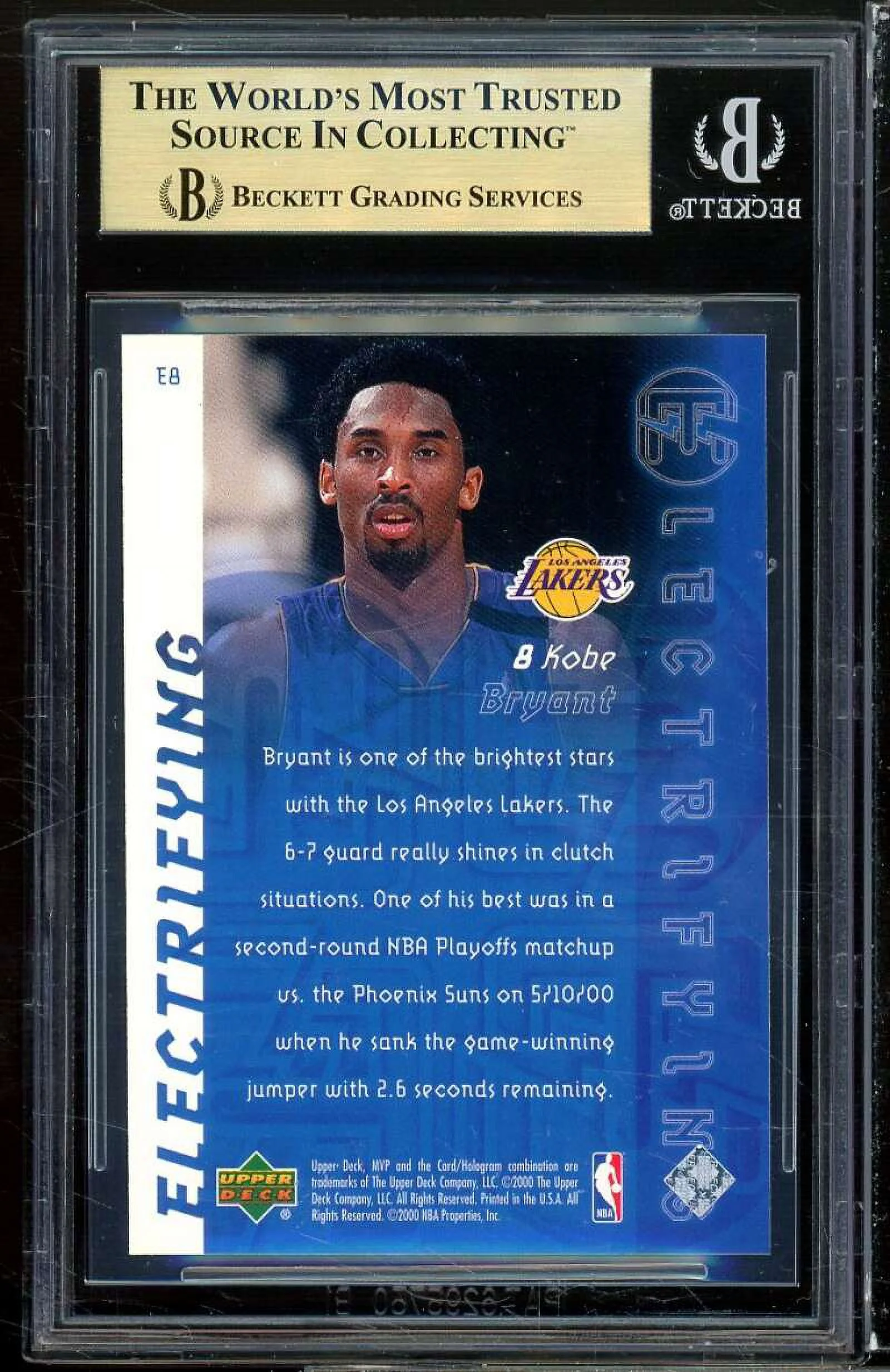 Kobe Bryant Card 2000-01 Upper Deck MVP Electrifying #e8 (pop 3) BGS 9.5